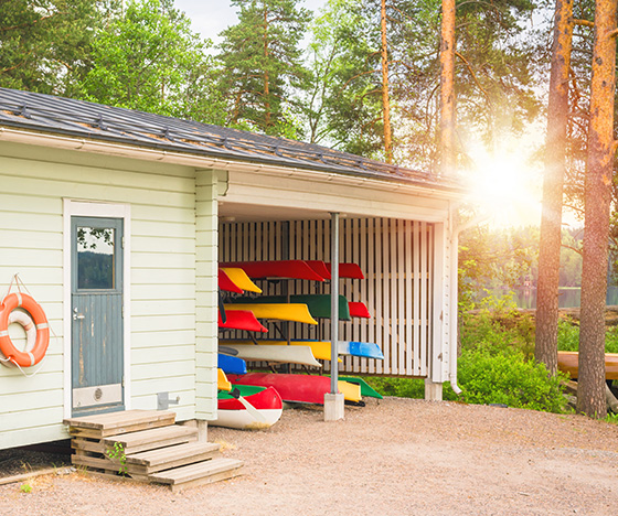 Boathouse with lots of canoes