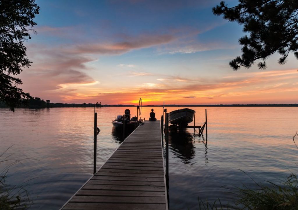Boat dock at sunset
