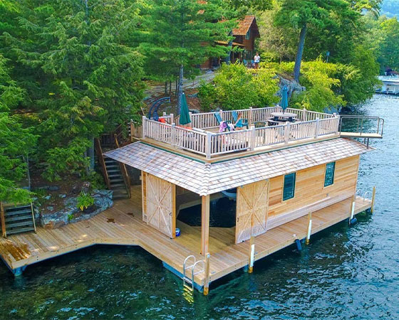 luxury boathouse with rooftop deck