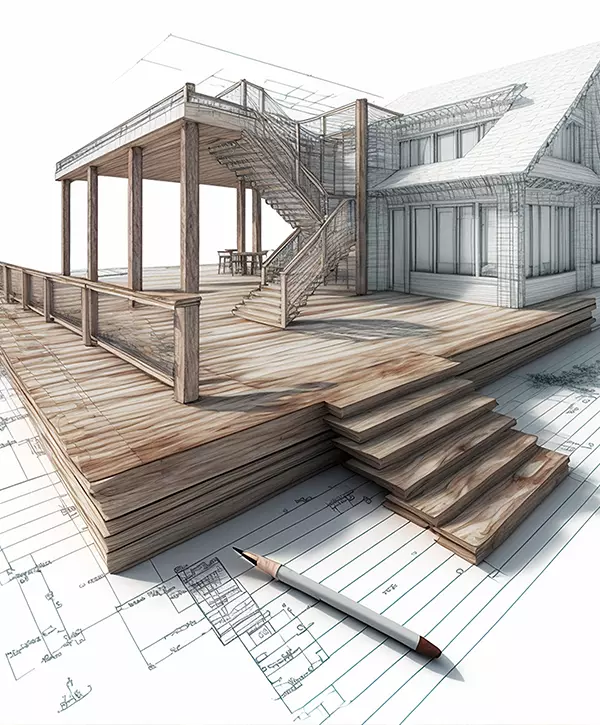 deck design. Detailed drawings of plans for a deck addition