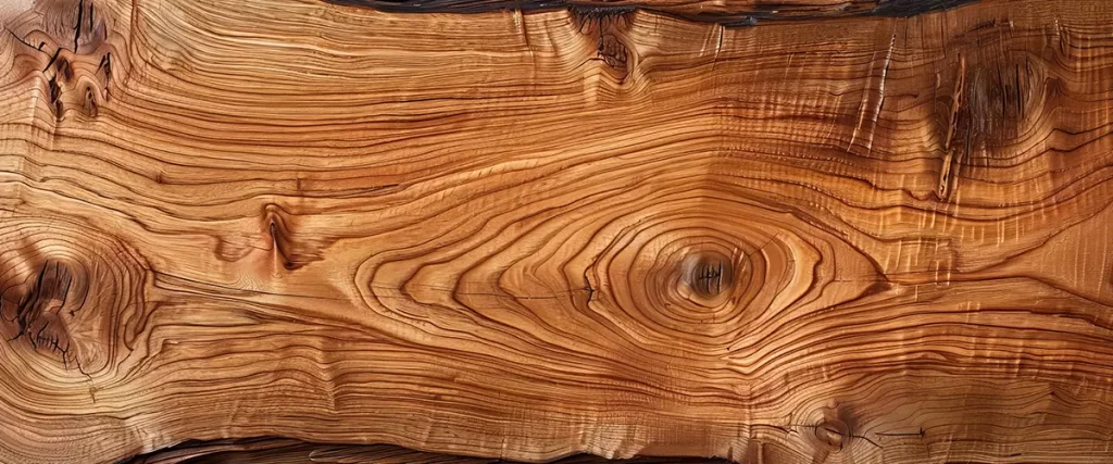 Close-up of a wooden surface with natural grain patterns and knots