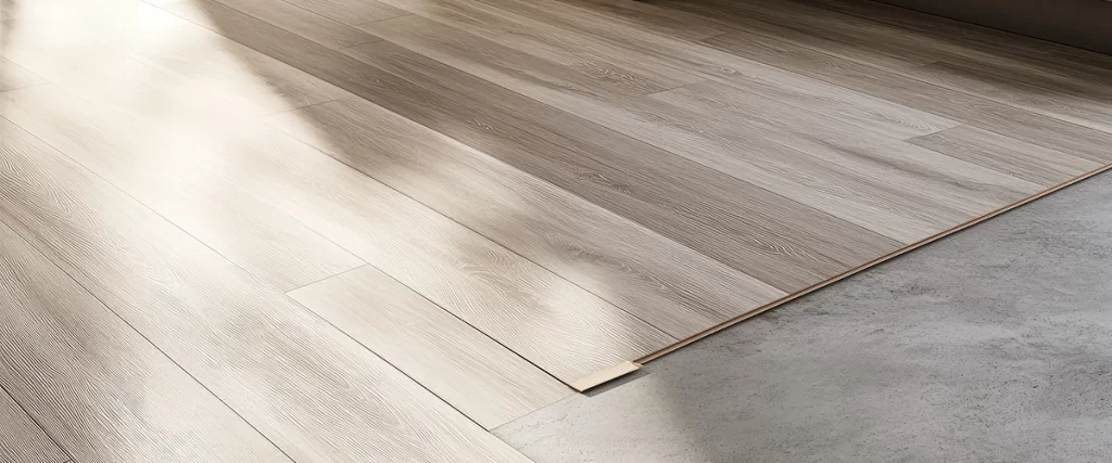 Room Floor half covered with laminate planks & pvc decking
